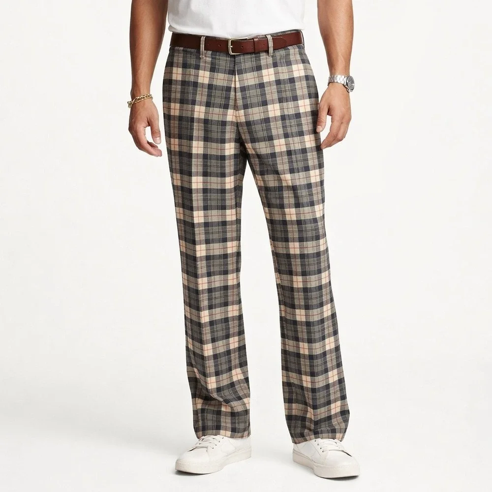 Ian Poulter Design Plaid Golf Pants Men 36x32 Milled Wool Tartan British Trouser